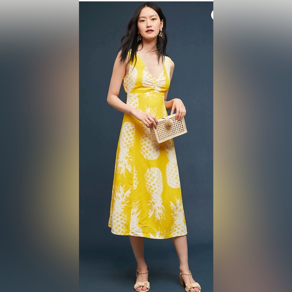 Anthropologie Yellow Pineapple Print Dress
